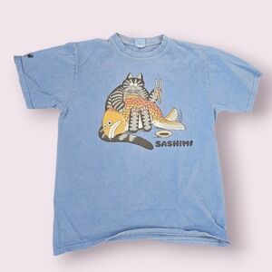 80s B. Kliban Fat Cat Sashimi Crazy Shirts Y2K Distressed Rare T-shirt sz L